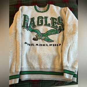 Abercrombie & Fitch Gray and Green Eagles Crewneck Sweater